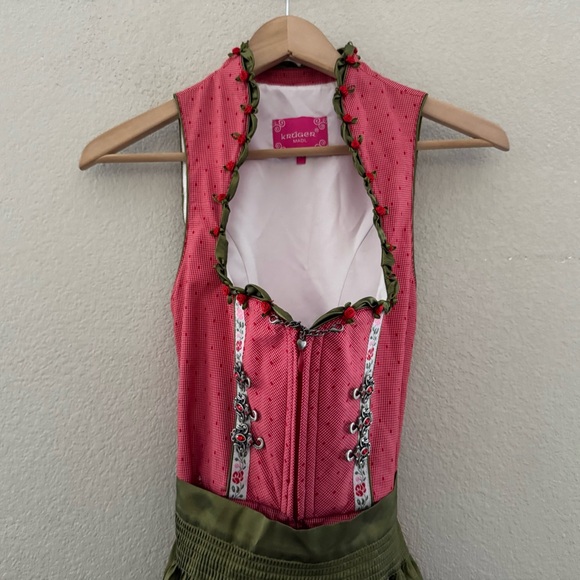 Krüger Dirndl Dress US XS EU 34 Red Green German Oktoberfest Alpine Trachten - Picture 4 of 12